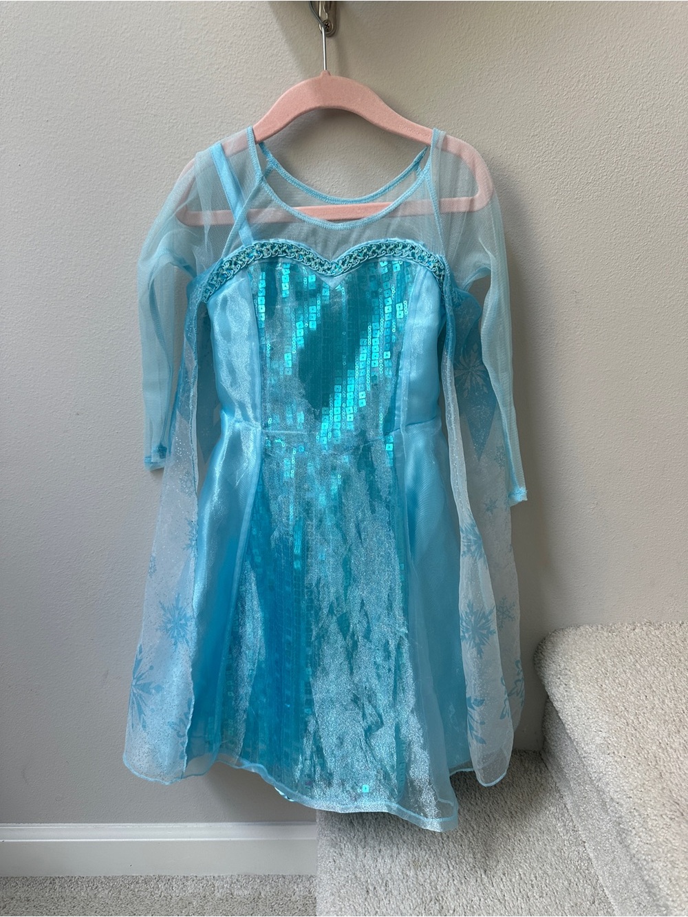 Disney Frozen Elsa Inspired Blue Sequin Princess Dress with Sheer Cape Size 4
